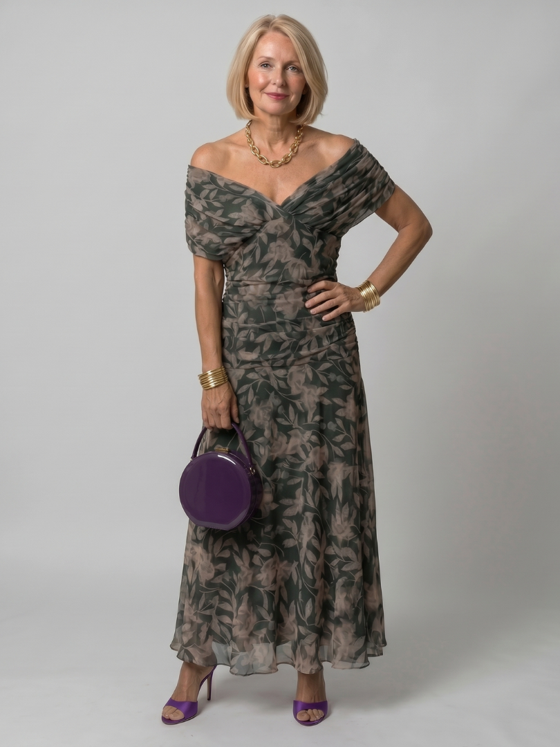 Calen | Olkaimeton Flowy Midi Mekko