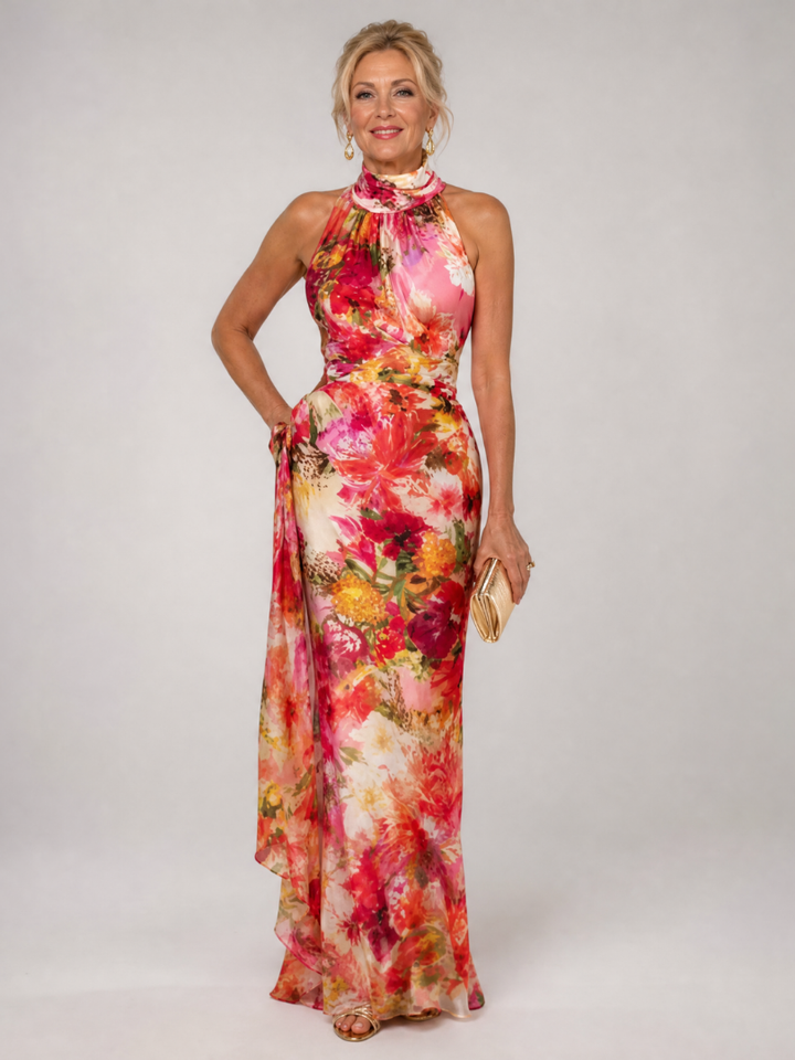 Elisabetta | Halterneck kukkakuosis maxi-mekko