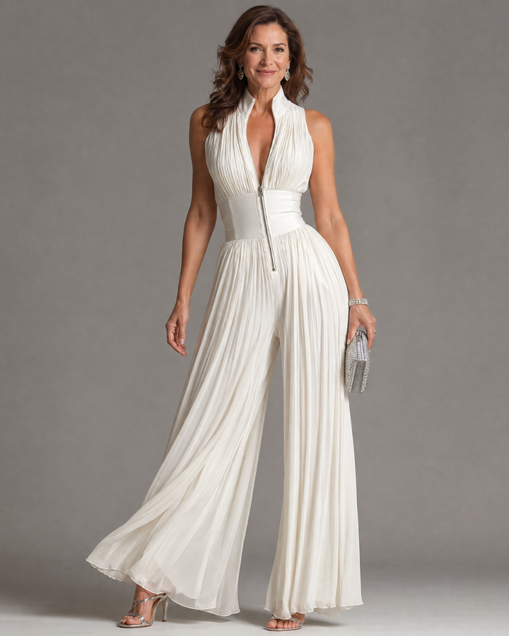 Zia | Pleatattu Halterneck Laaja Jumpsuit