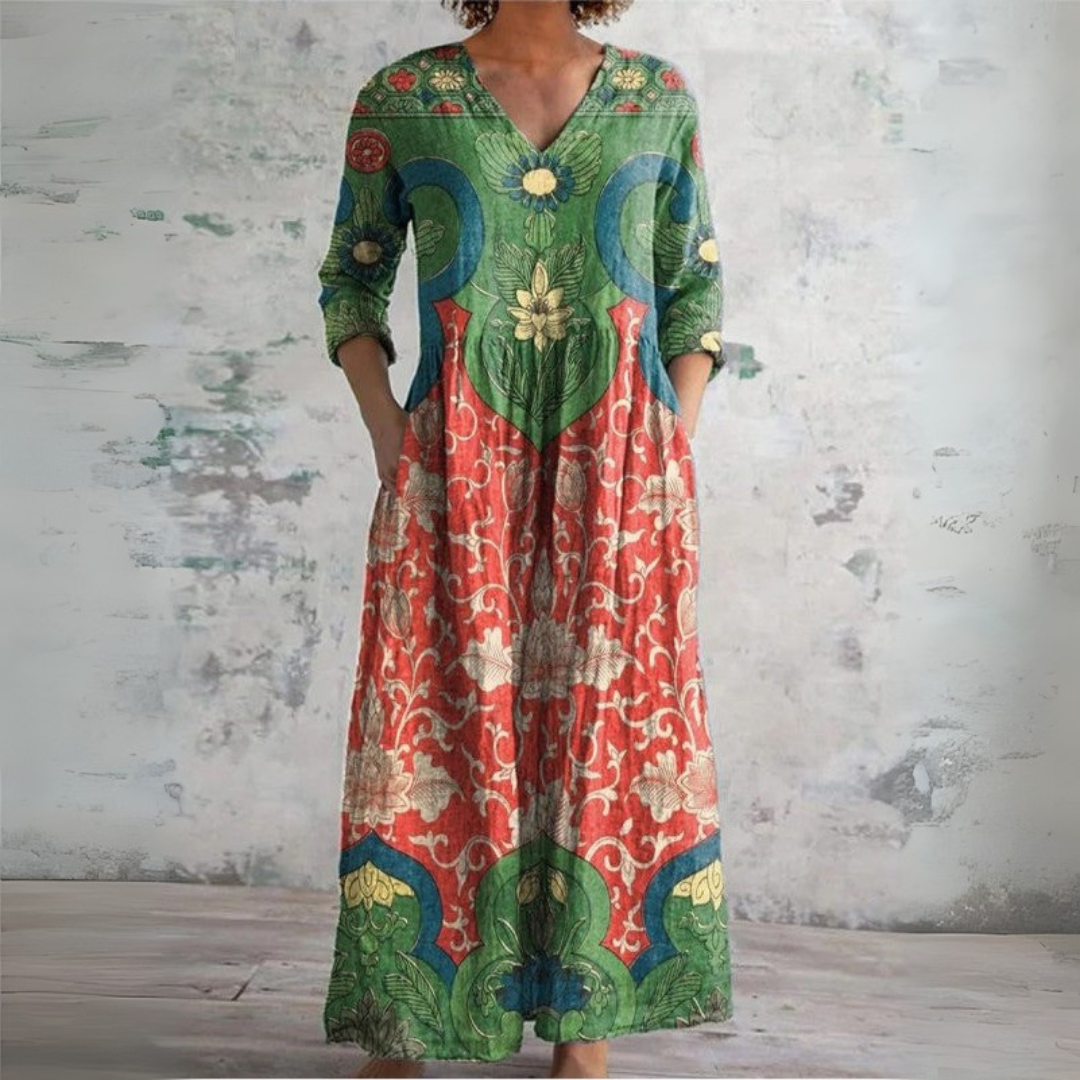 Sophia | Vintage Kukallinen Maxi Mekko