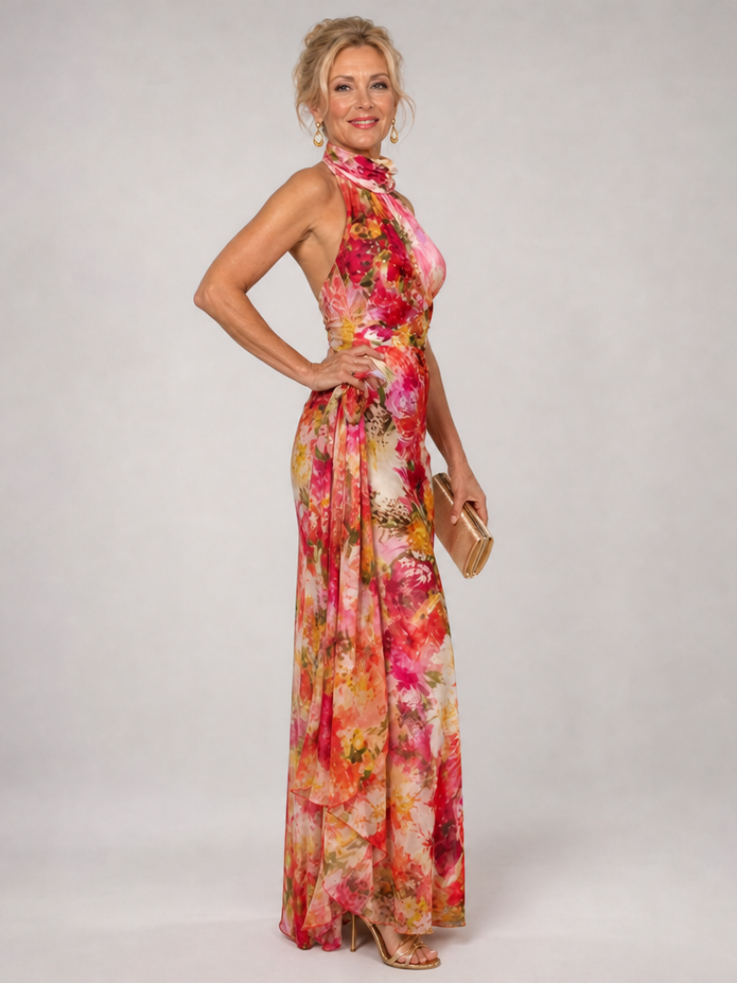 Elisabetta | Halterneck kukkakuosis maxi-mekko