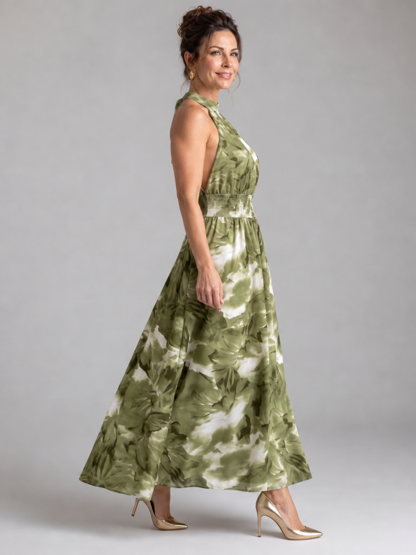Olivia | Kerätty vyötärö, abstrakti printti midi-mekko