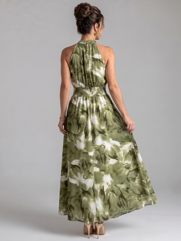 Olivia | Kerätty vyötärö, abstrakti printti midi-mekko