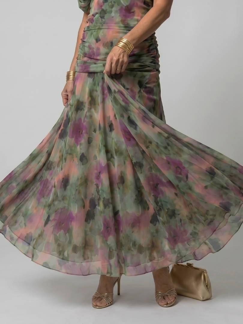 Calen | Olkaimeton Flowy Midi Mekko