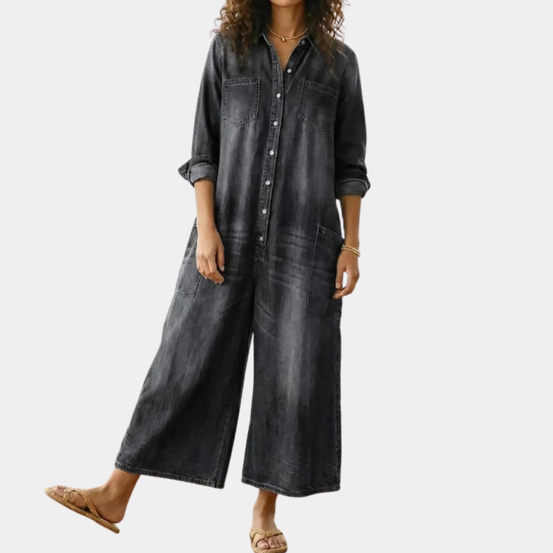 Diana | Vintage-denim-salopette pestyyn puuvillaan napilla