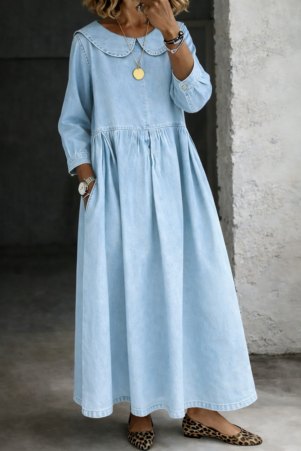 Clara | Denim-mekko Peter Pan -kauluksella