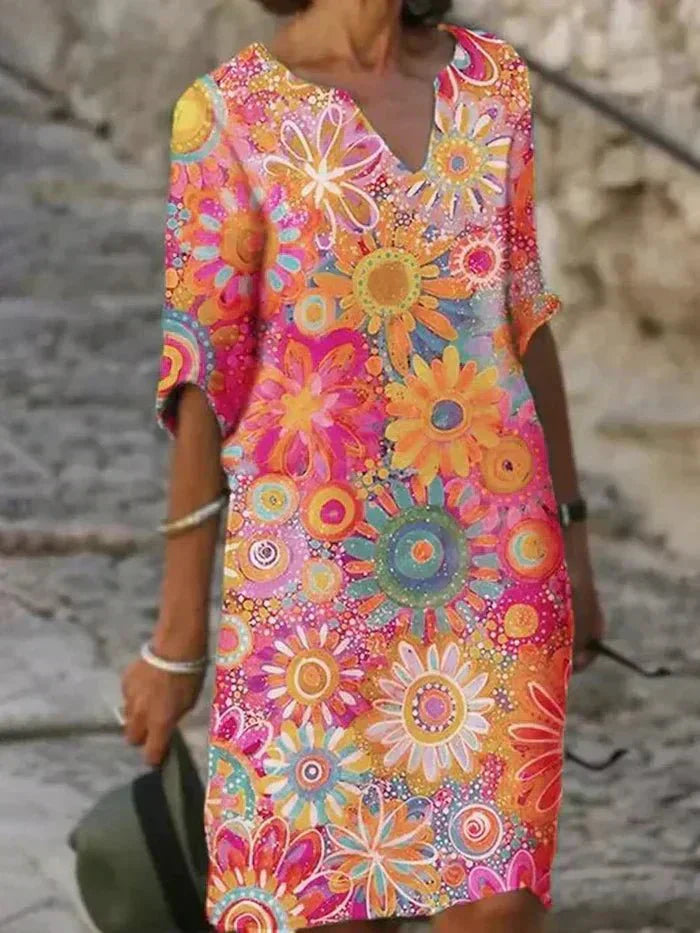 Annie | Värikäs Kukallinen Midi Mekko
