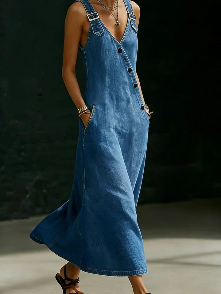 Vera | Pitkä Denim-mekko Napilla