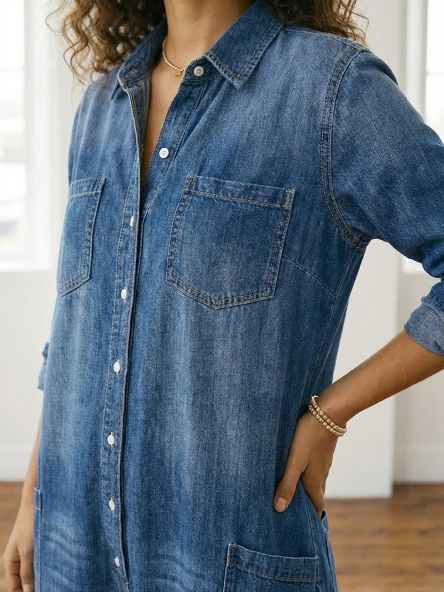 Diana | Vintage-denim-salopette pestyyn puuvillaan napilla