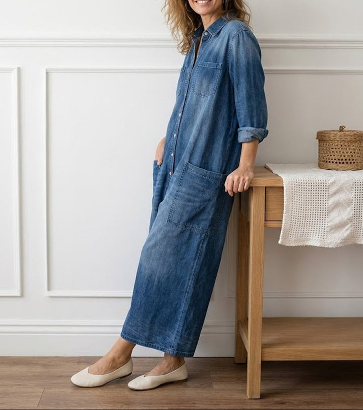 Diana | Vintage-denim-salopette pestyyn puuvillaan napilla