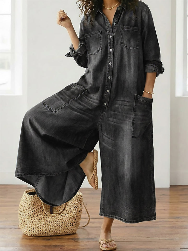 Diana | Vintage-denim-salopette pestyyn puuvillaan napilla