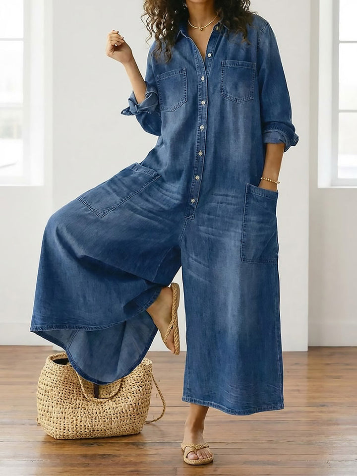 Diana | Vintage-denim-salopette pestyyn puuvillaan napilla