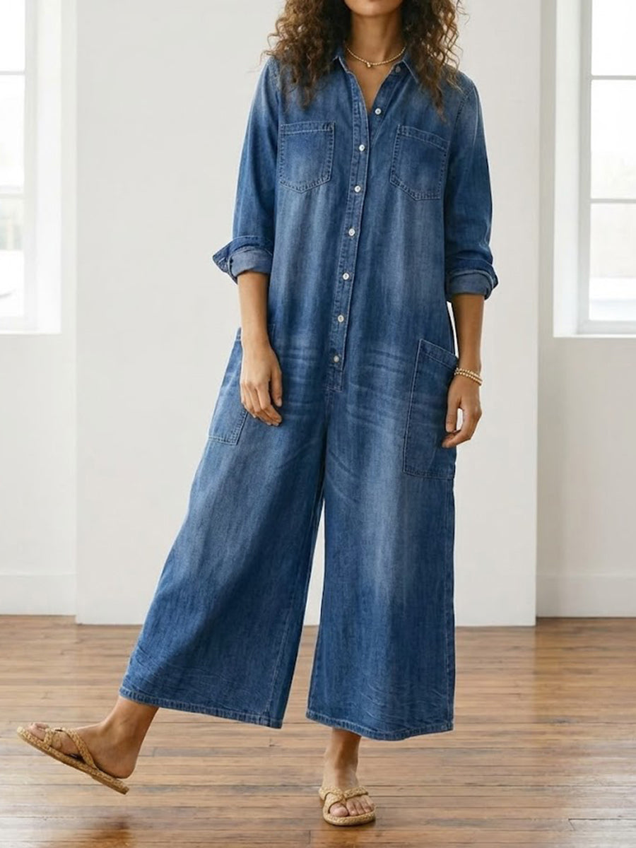 Diana | Vintage-denim-salopette pestyyn puuvillaan napilla