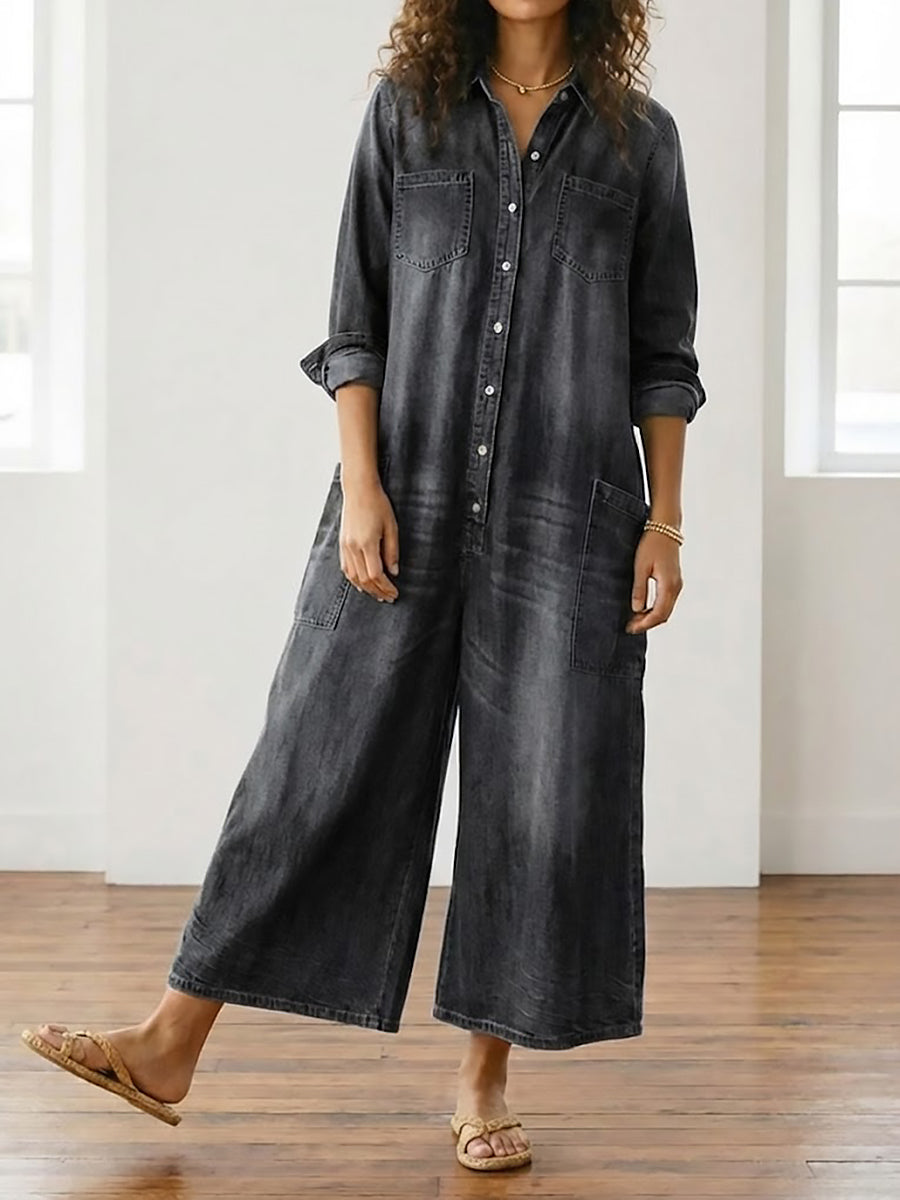 Diana | Vintage-denim-salopette pestyyn puuvillaan napilla