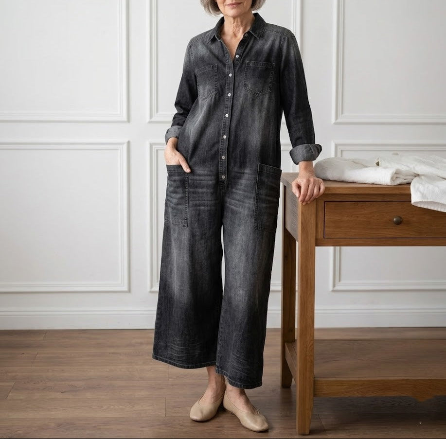 Diana | Vintage-denim-salopette pestyyn puuvillaan napilla