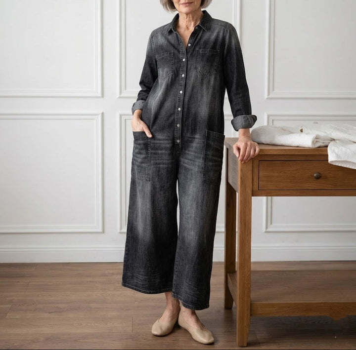 Diana | Vintage-denim-salopette pestyyn puuvillaan napilla