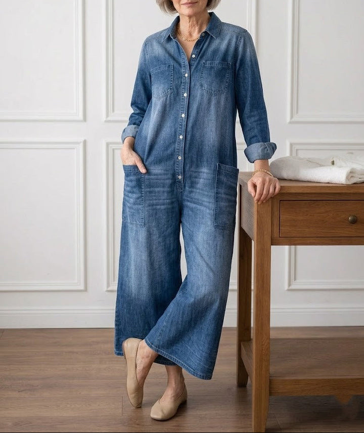 Diana | Vintage-denim-salopette pestyyn puuvillaan napilla